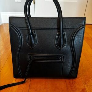 Celine Calfskin Medium Phantom Bag in black